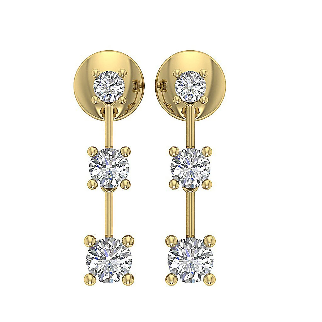 The John 3 Stone Round Cut Diamond Dangle Earring 14K White Gold 0.60 Inch - Image 3