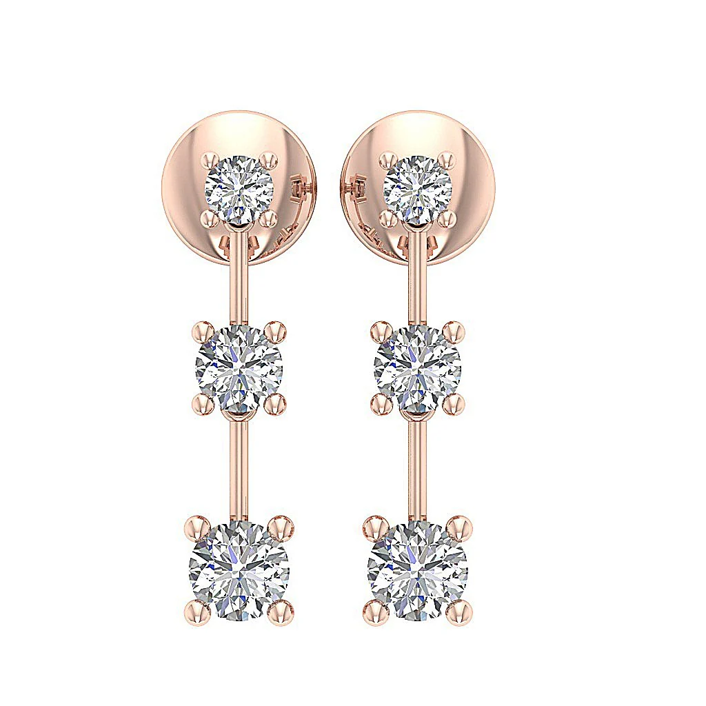 The John 3 Stone Round Cut Diamond Dangle Earring 14K White Gold 0.60 Inch - Image 4