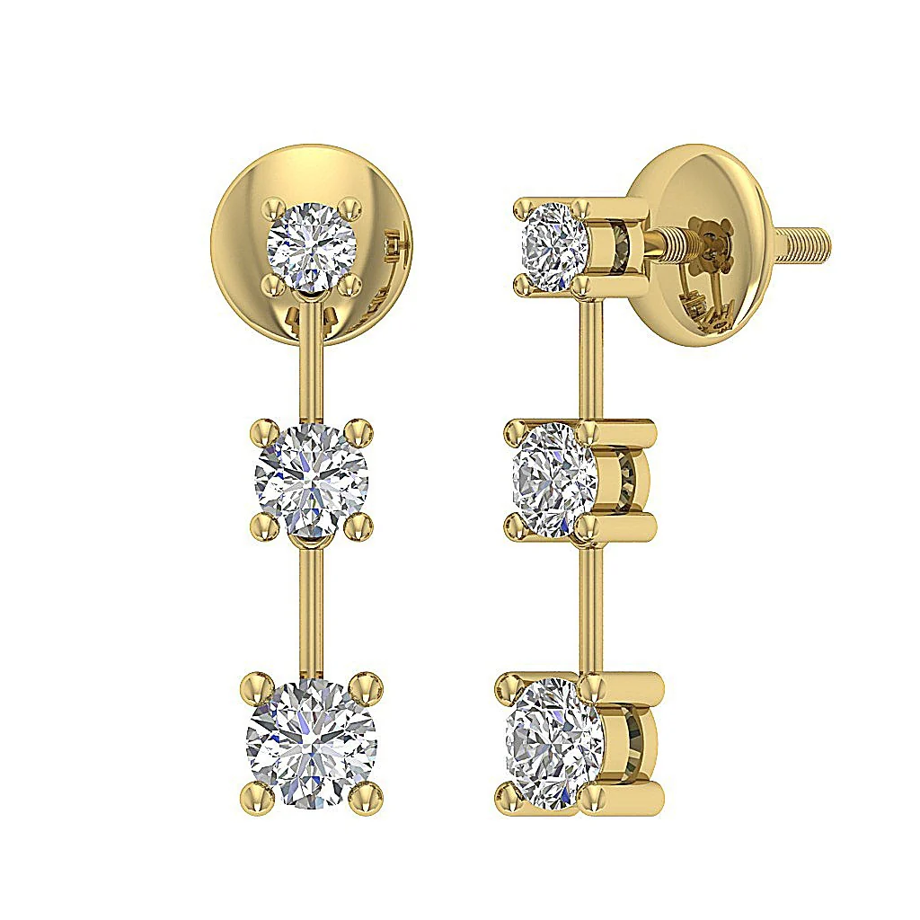 The John 3 Stone Round Cut Diamond Dangle Earring 14K White Gold 0.60 Inch - Image 5