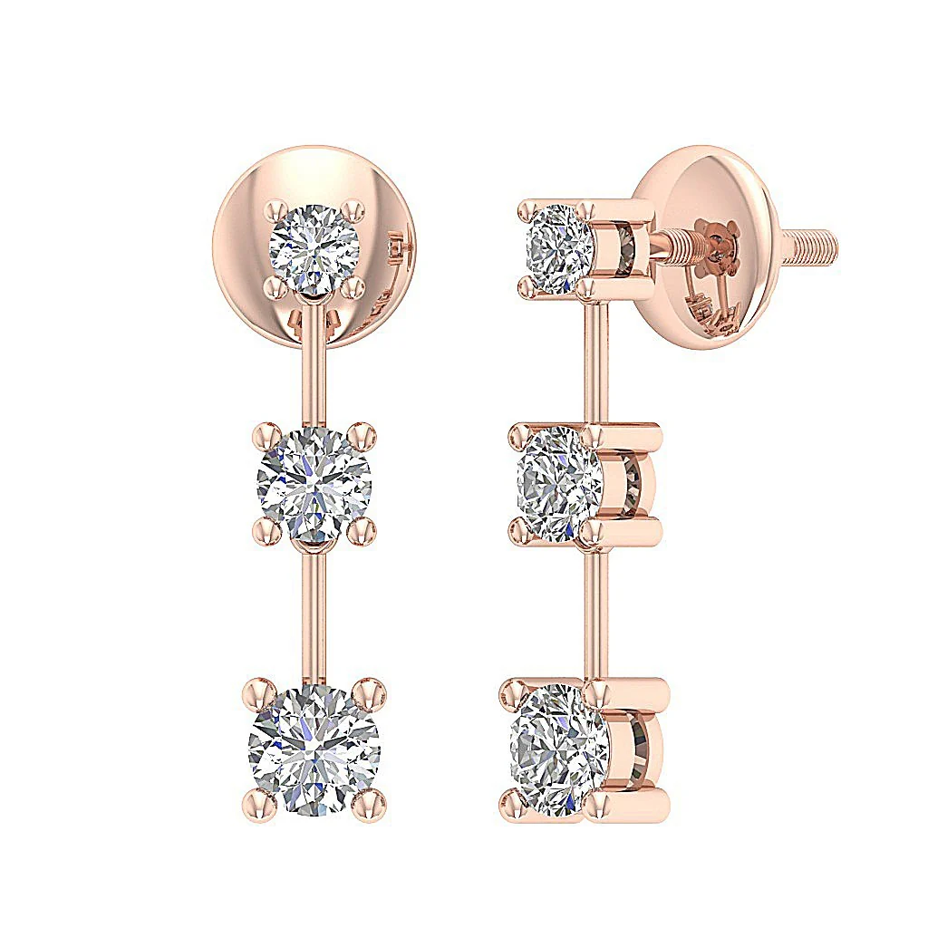 The John 3 Stone Round Cut Diamond Dangle Earring 14K White Gold 0.60 Inch - Image 6