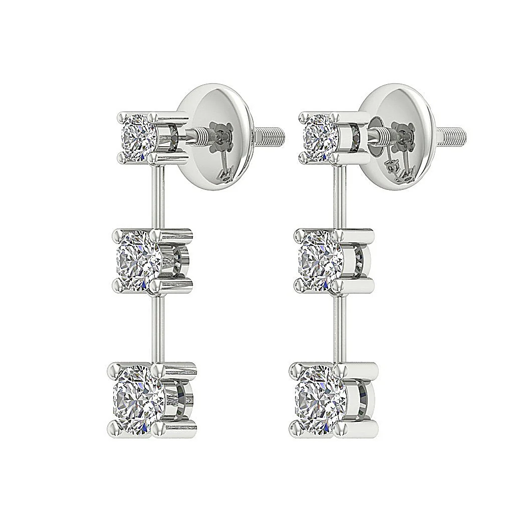 The John 3 Stone Round Cut Diamond Dangle Earring 14K White Gold 0.60 Inch - Image 7