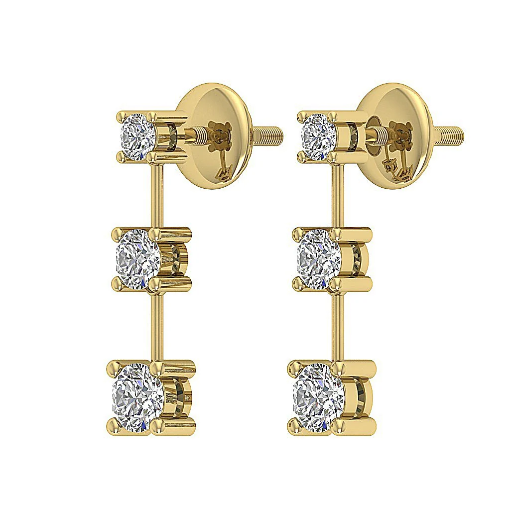 The John 3 Stone Round Cut Diamond Dangle Earring 14K White Gold 0.60 Inch - Image 8