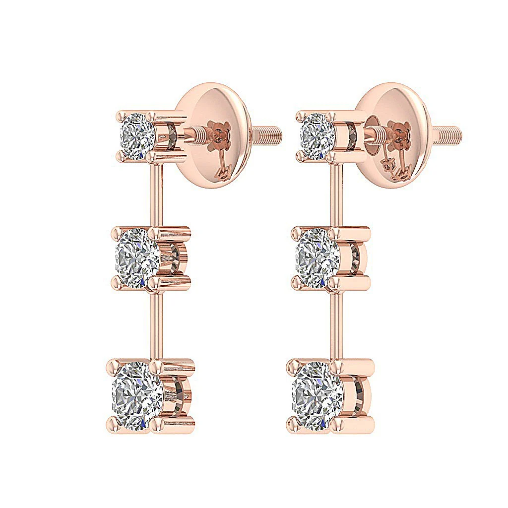The John 3 Stone Round Cut Diamond Dangle Earring 14K White Gold 0.60 Inch - Image 9