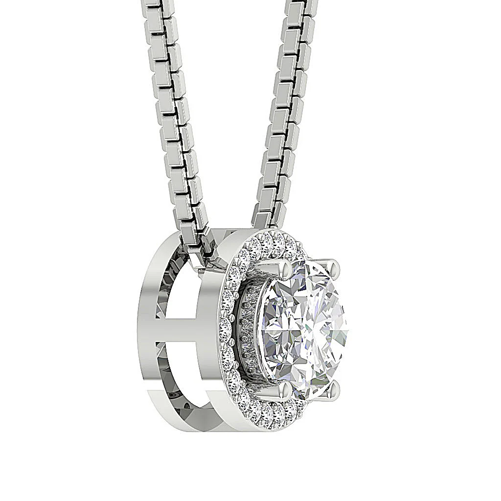 The John 1.02 Carat Center Oval Round Diamond 1.17Carat Halo Solitaire Cluster Pendant For Women - Image 7