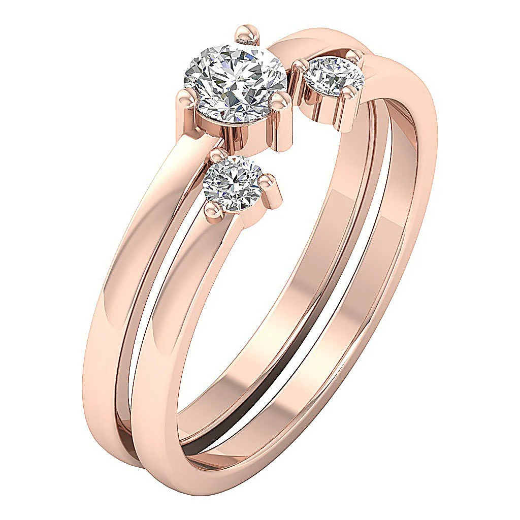 The Jonathan Solitaire Round Diamond Bridal Ring Open Matching Band Set 14K Solid Gold 6.20 mm - Image 3