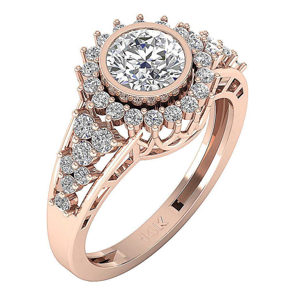 The Jones Designer Solitaire Engagement Natural Diamond Ring 14K Rose Gold 12.10 mm