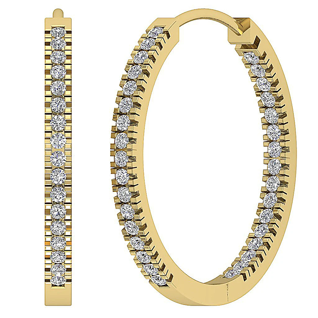 The Jordan Inside Outside Natural Diamond Hoops Earring 14K White Yellow Rose Gold
