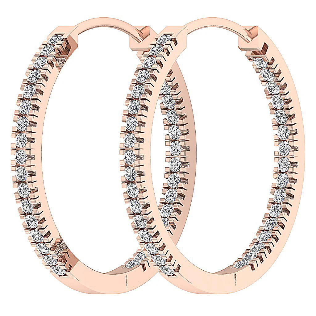 The Jordan Inside Outside Natural Diamond Hoops Earring 14K White Yellow Rose Gold - Image 15