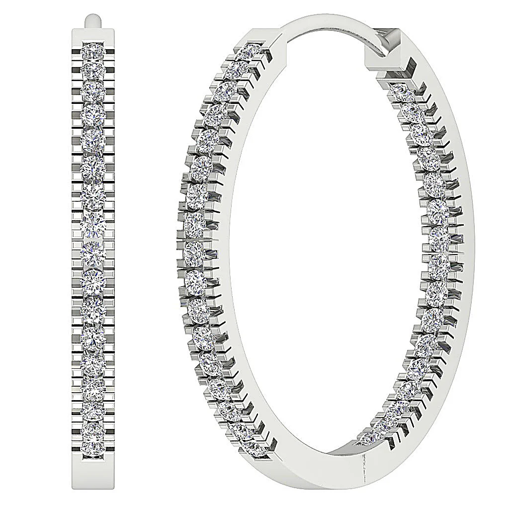 The Jordan Inside Outside Natural Diamond Hoops Earring 14K White Yellow Rose Gold - Image 2
