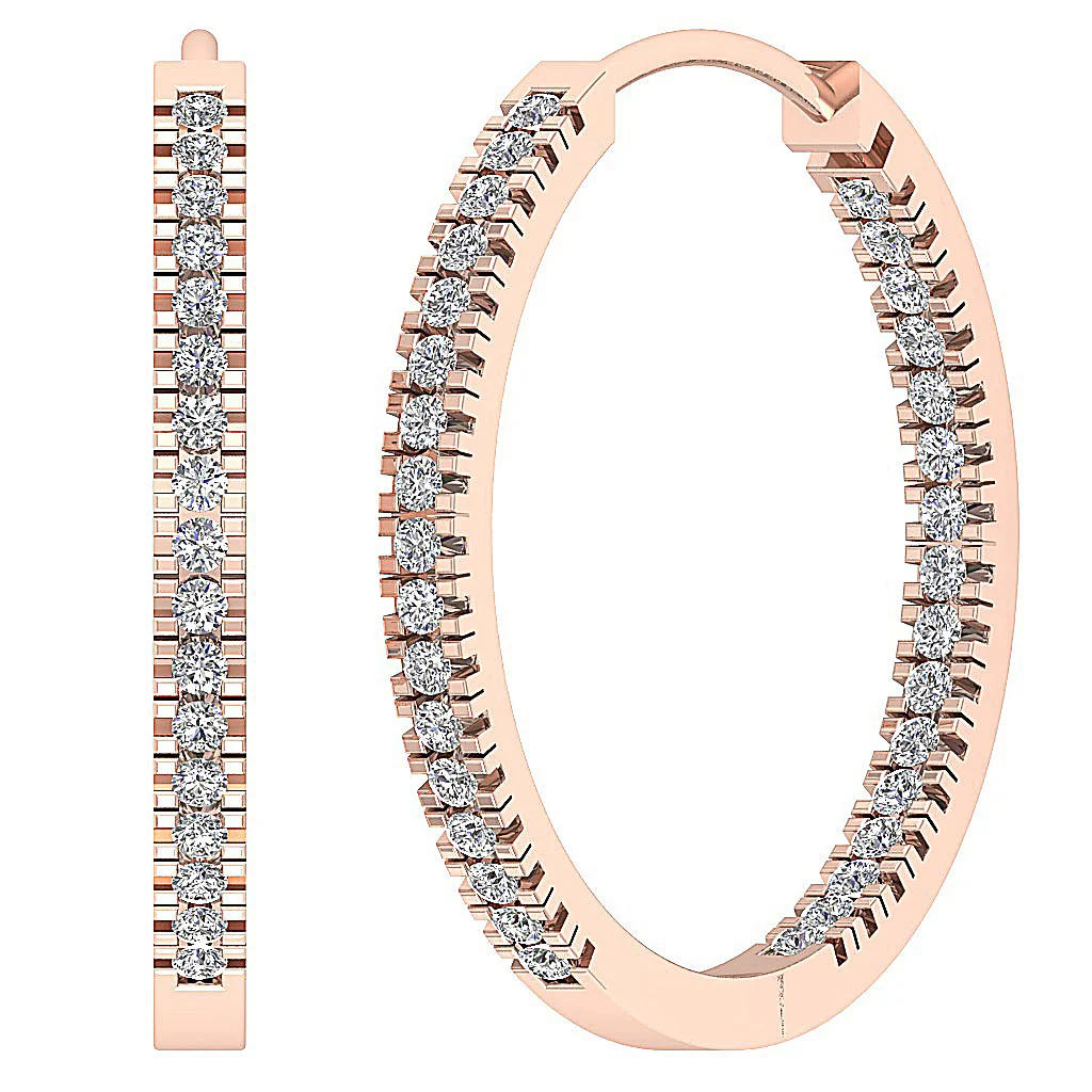 The Jordan Inside Outside Natural Diamond Hoops Earring 14K White Yellow Rose Gold - Image 3