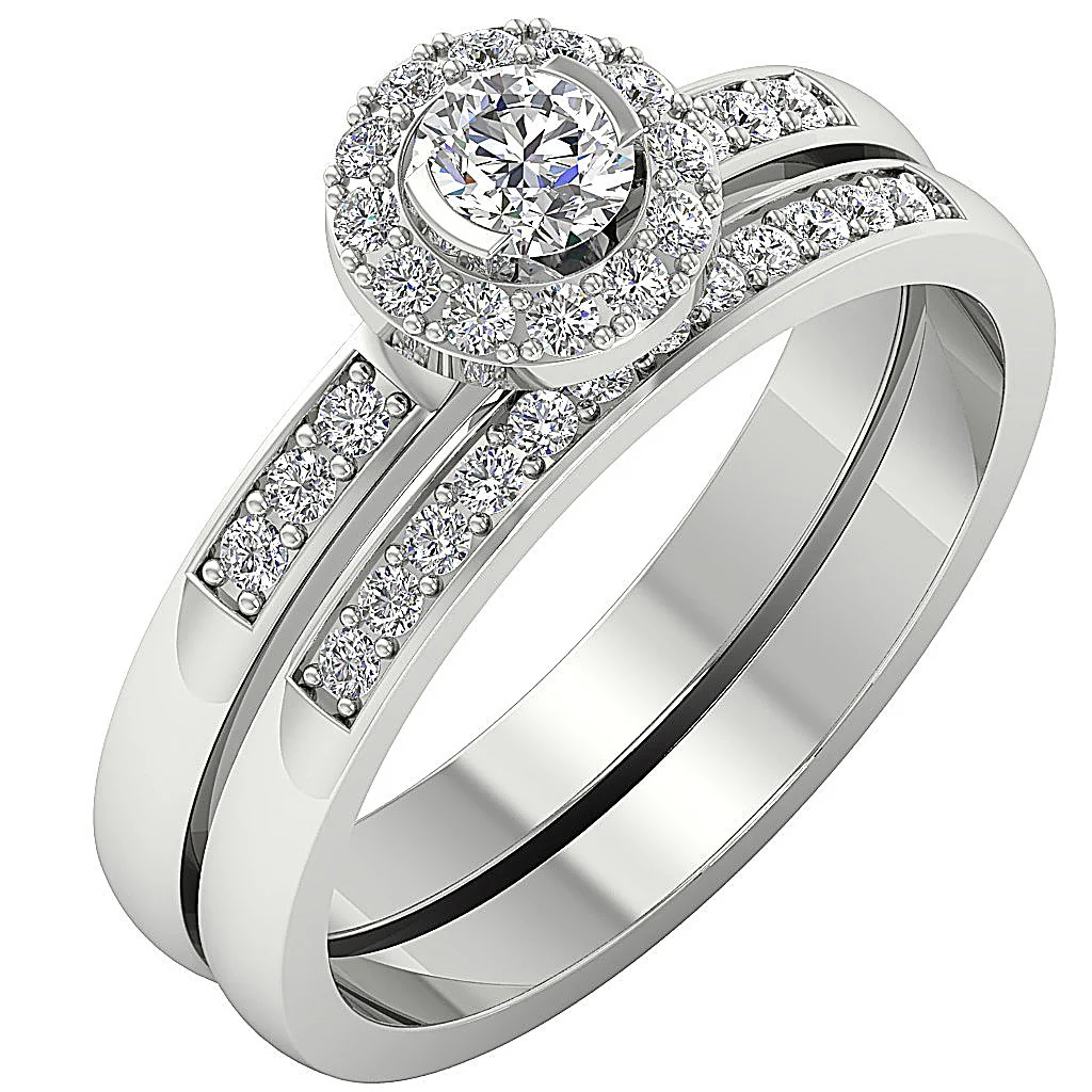The Jordan For Women Halo Bridal Engagement Ring Set Round Cut Diamond Yellow Gold - Image 2