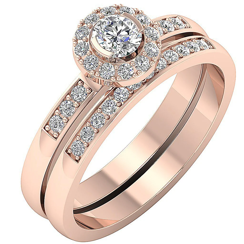 The Jordan For Women Halo Bridal Engagement Ring Set Round Cut Diamond Yellow Gold - Image 3