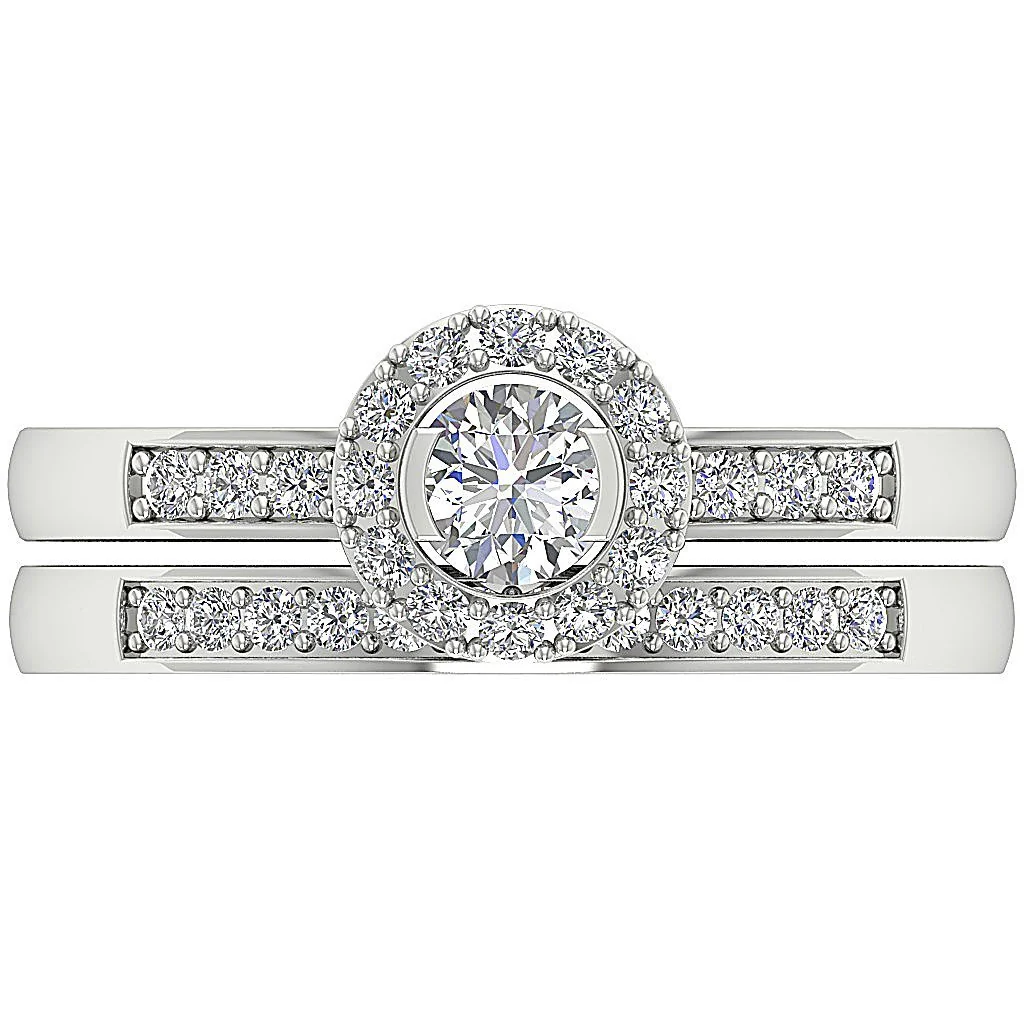 The Jordan For Women Halo Bridal Engagement Ring Set Round Cut Diamond Yellow Gold - Image 6
