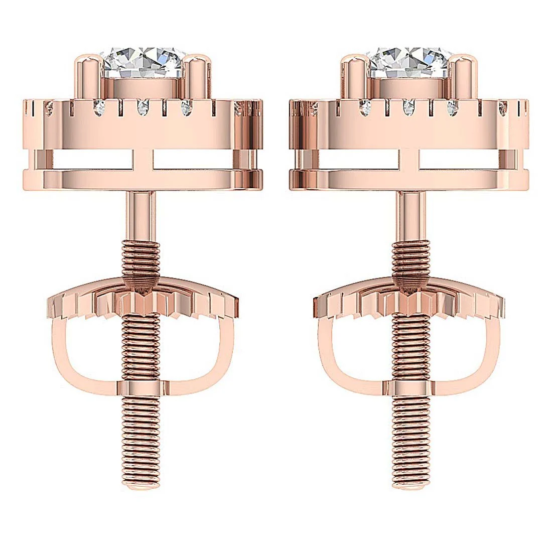 Natural Round Diamond I1/SI1 G 1.10Ct Halo Solitaire Halo Studs Earrings 14K Solid Gold - Image 3