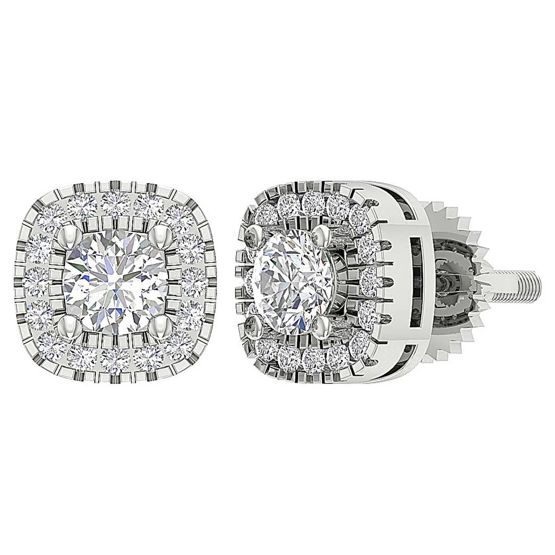 Natural Round Diamond I1/SI1 G 1.10Ct Halo Solitaire Halo Studs Earrings 14K Solid Gold - Image 4