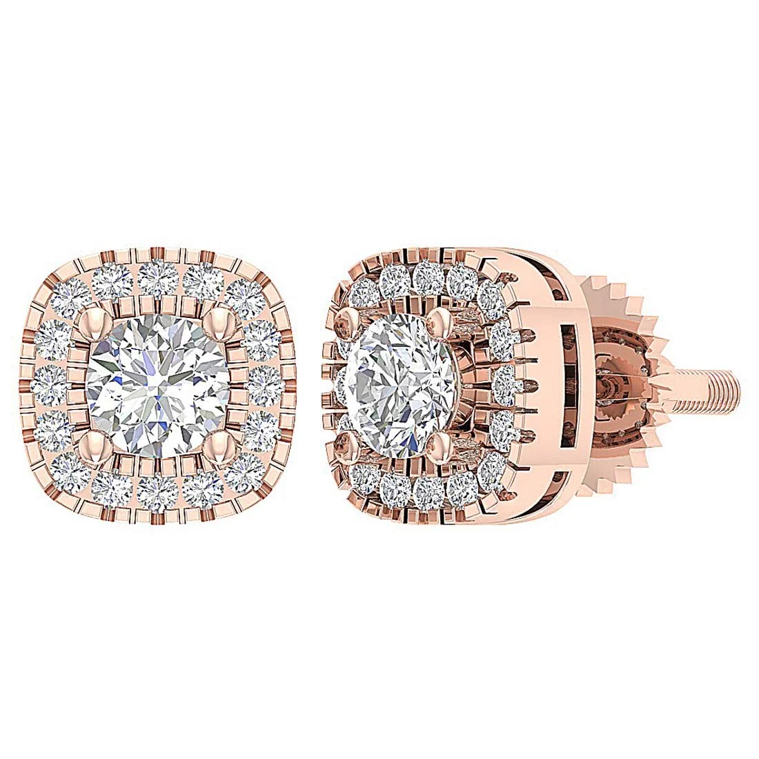 Natural Round Diamond I1/SI1 G 1.10Ct Halo Solitaire Halo Studs Earrings 14K Solid Gold - Image 7