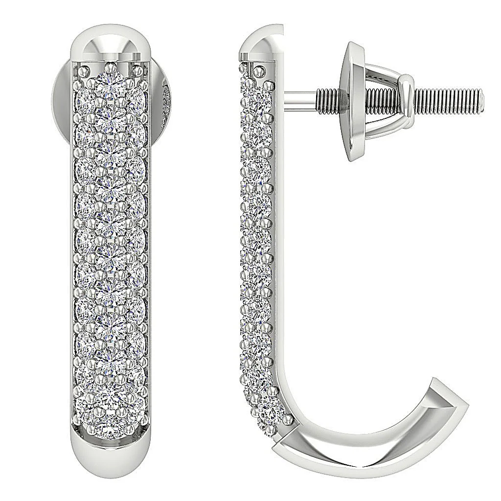 The Jose 14K Solid White Gold Natural Round Diamond Hoops Earring Prong Set