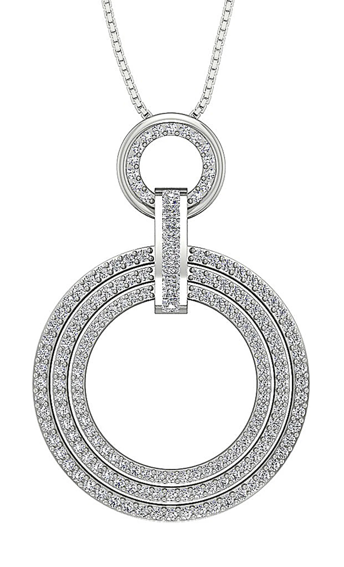 The Joseph Natural Diamond 14k White Gold Designer 3 Row Circle Pendant For Her