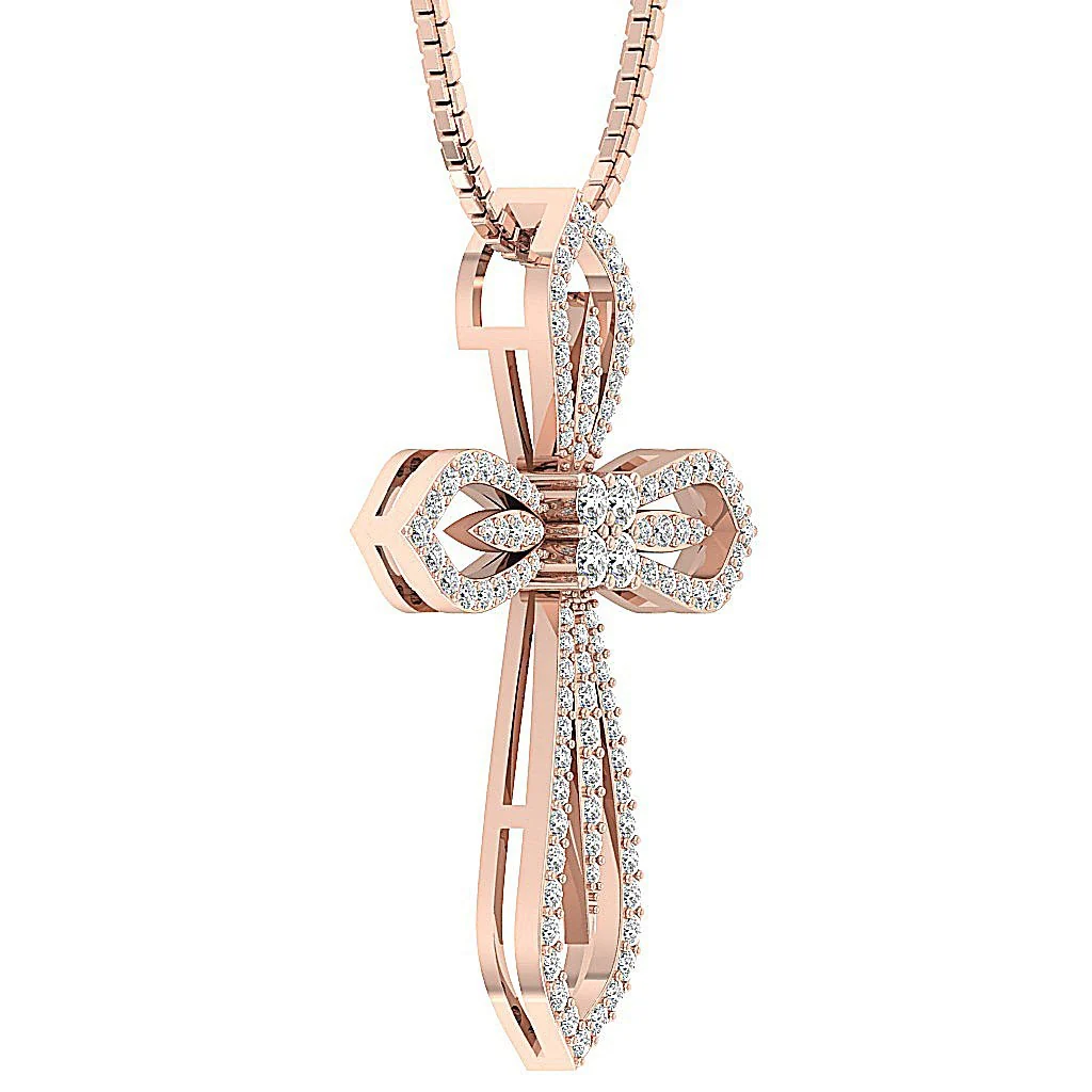 The Josiah Infinite Natural Round Diamond Cross Pendant 14K Solid Rose Gold - Image 6