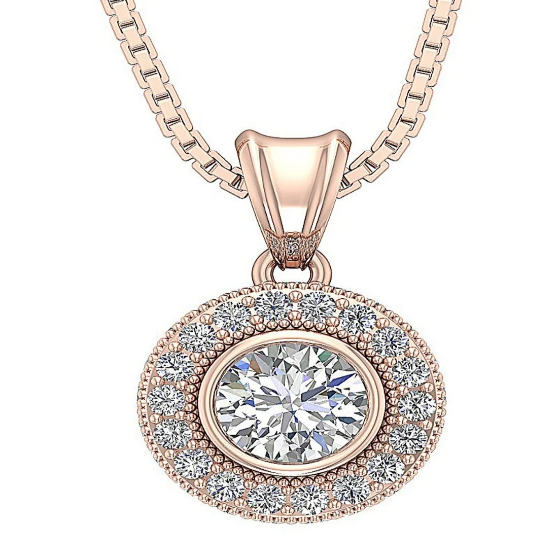 The Josue 14K Rose Gold Genuine Diamond Solitaire Halo Circle Pendant For Her
