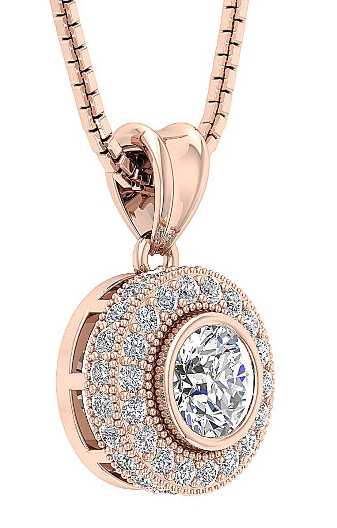 The Josue 14K Rose Gold Genuine Diamond Solitaire Halo Circle Pendant For Her - Image 6