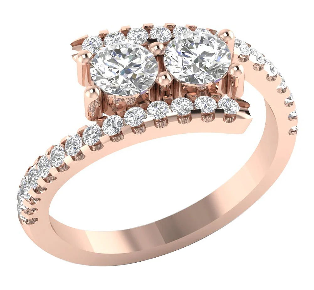 The Joziah Beautiful Gold Forever Us Two Stone Natural Diamond Solitaire Engagement Ring - Image 3