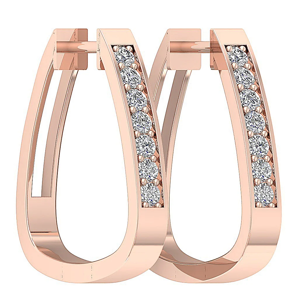 The Judah 14K Rose Gold Natural Round Diamond Hoopd Earring Pave Set - Image 10
