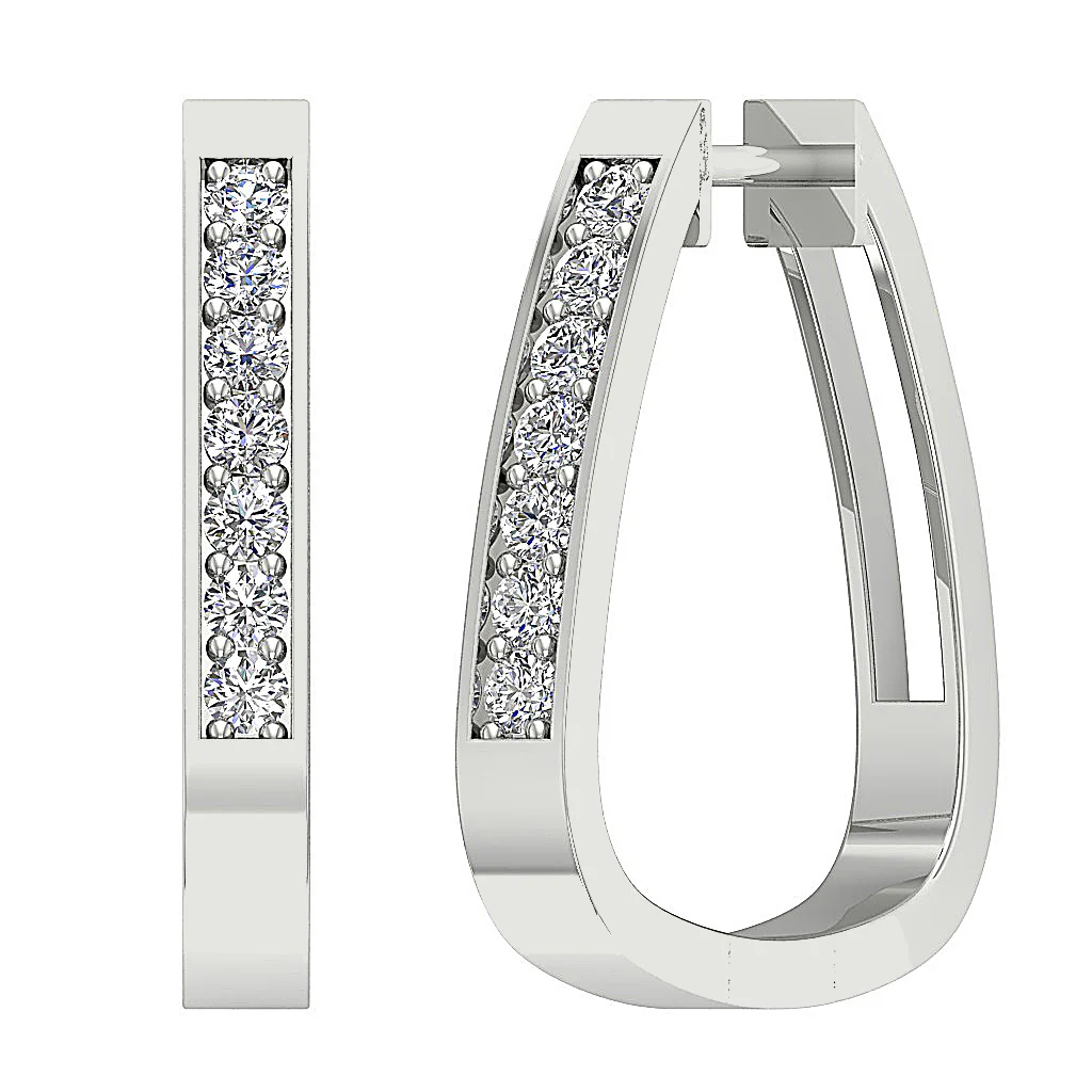 The Judah 14K Rose Gold Natural Round Diamond Hoopd Earring Pave Set - Image 3