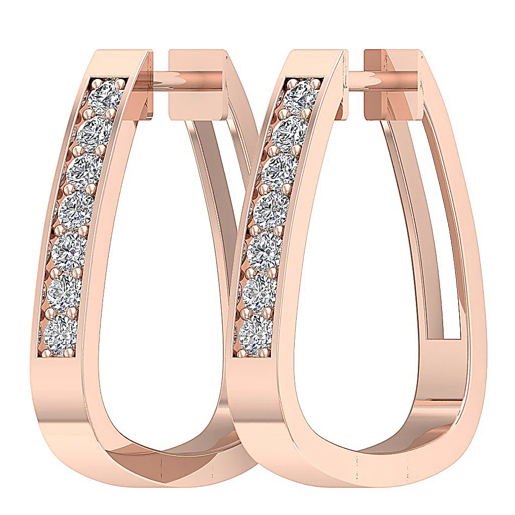 The Judah 14K Rose Gold Natural Round Diamond Hoopd Earring Pave Set - Image 7