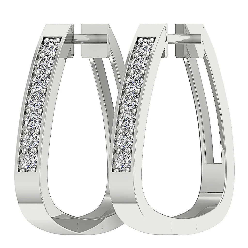The Judah 14K Rose Gold Natural Round Diamond Hoopd Earring Pave Set - Image 9