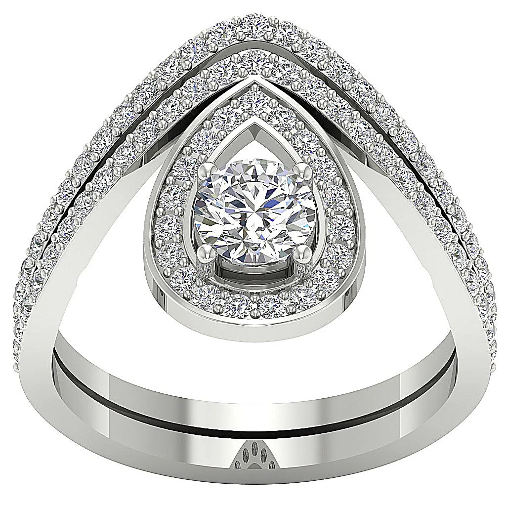 The Jude Drop Halo Bridal Engagement Ring Band Set 14K Solid Gold Genuine Diamond