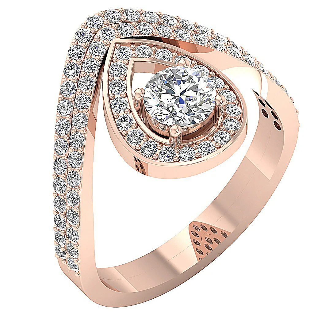 The Jude Drop Halo Bridal Engagement Ring Band Set 14K Solid Gold Genuine Diamond - Image 2