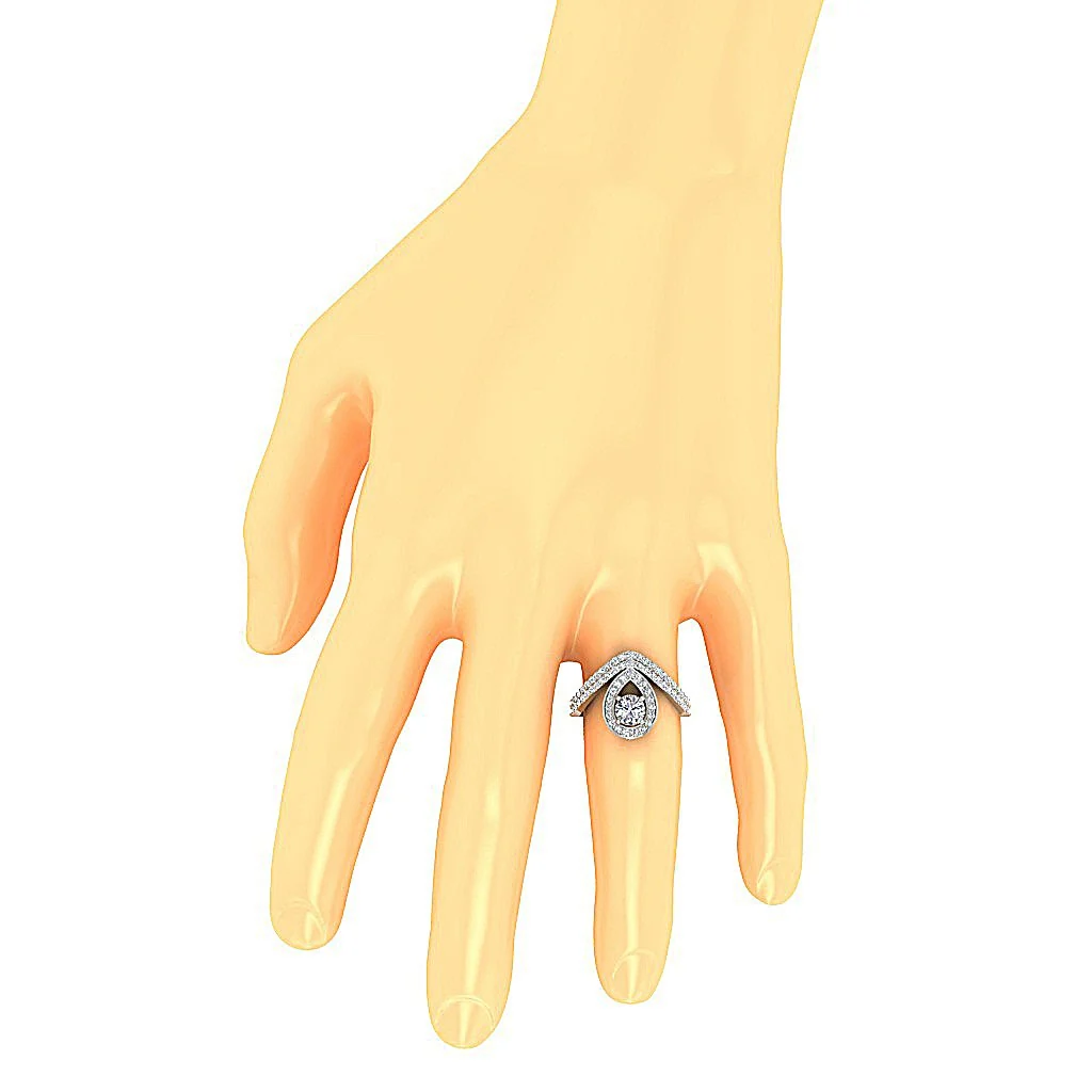 The Jude Drop Halo Bridal Engagement Ring Band Set 14K Solid Gold Genuine Diamond - Image 6