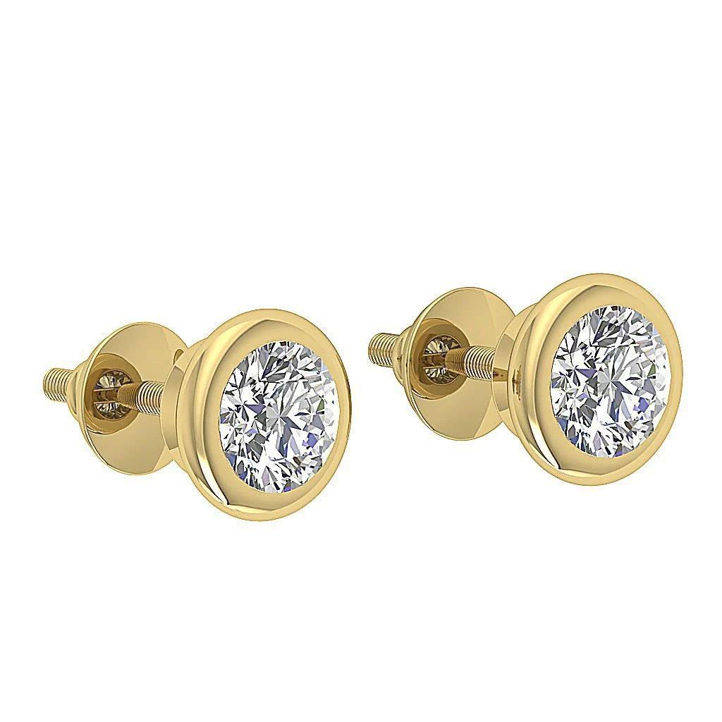 SI1 G 1.00Carat  Elegant Solitaire Natural Diamond Donut Bezel Set Studs Earrings Rose Gold - Image 6