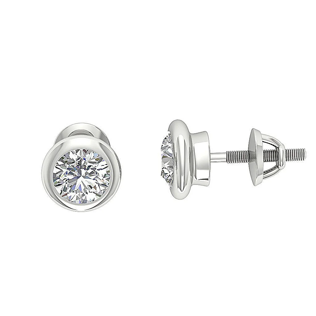 SI1 G 1.00Carat  Elegant Solitaire Natural Diamond Donut Bezel Set Studs Earrings Rose Gold - Image 7