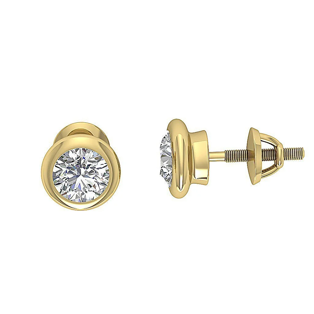 SI1 G 1.00Carat  Elegant Solitaire Natural Diamond Donut Bezel Set Studs Earrings Rose Gold - Image 8