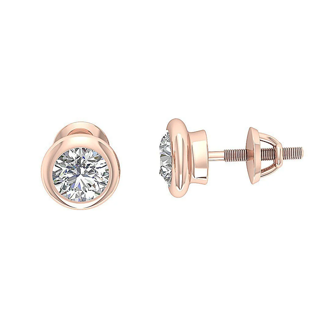 SI1 G 1.00Carat  Elegant Solitaire Natural Diamond Donut Bezel Set Studs Earrings Rose Gold - Image 9