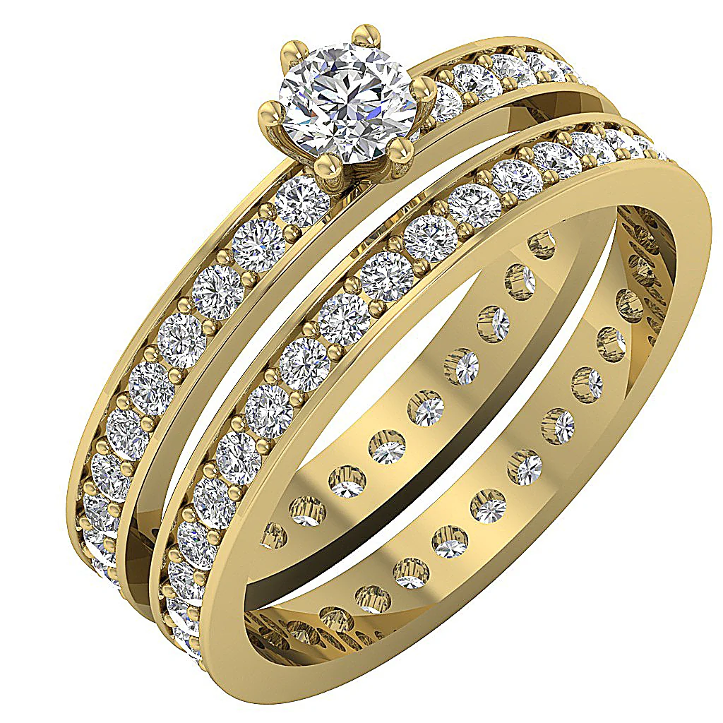 The Justin Round Brilliant Cut Diamond Eternity Bridal Wedding Ring Set 14K Solid Gold - Image 3