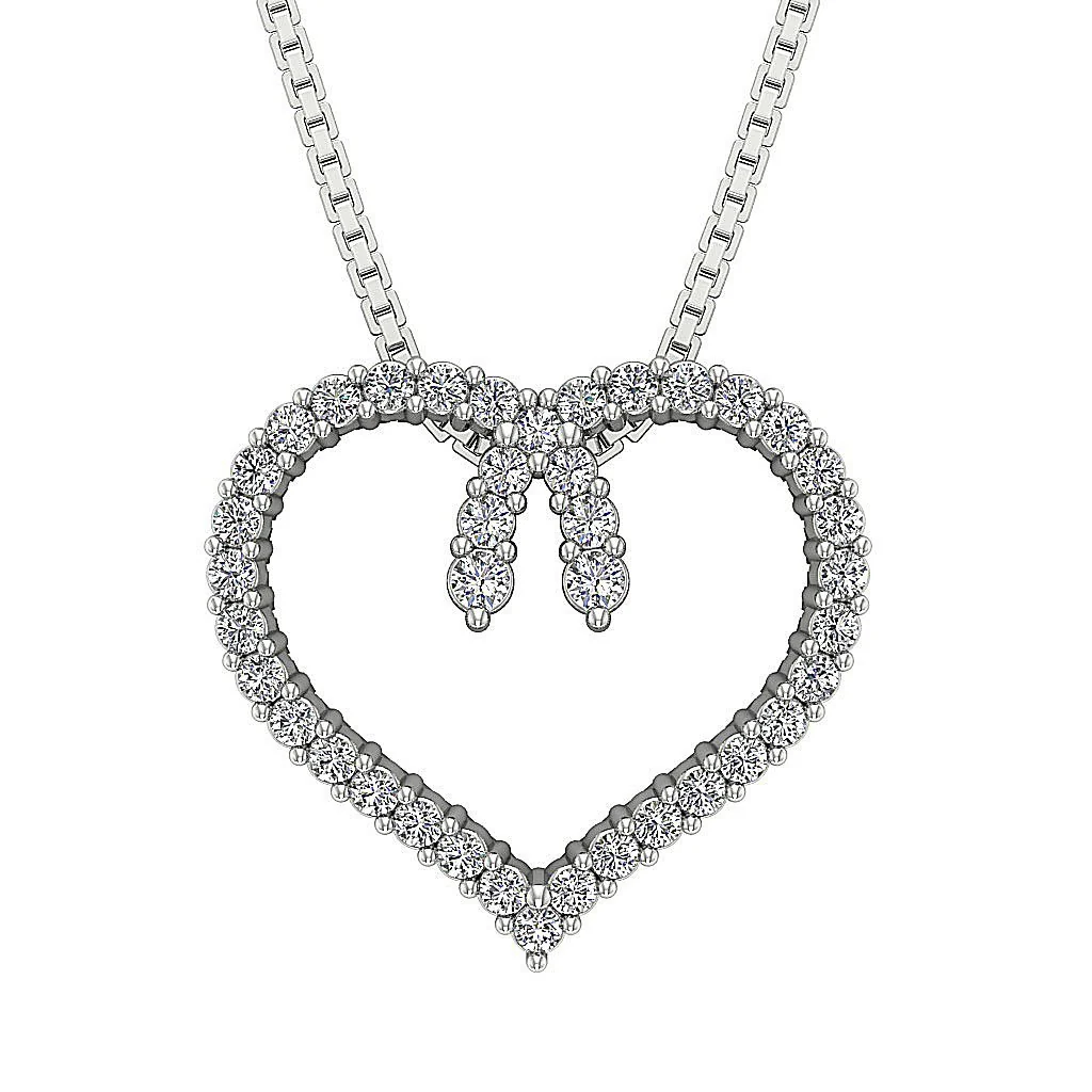 The Kade Round Cut Diamond White Gold Beloved Heart Pendant 0.62 inch