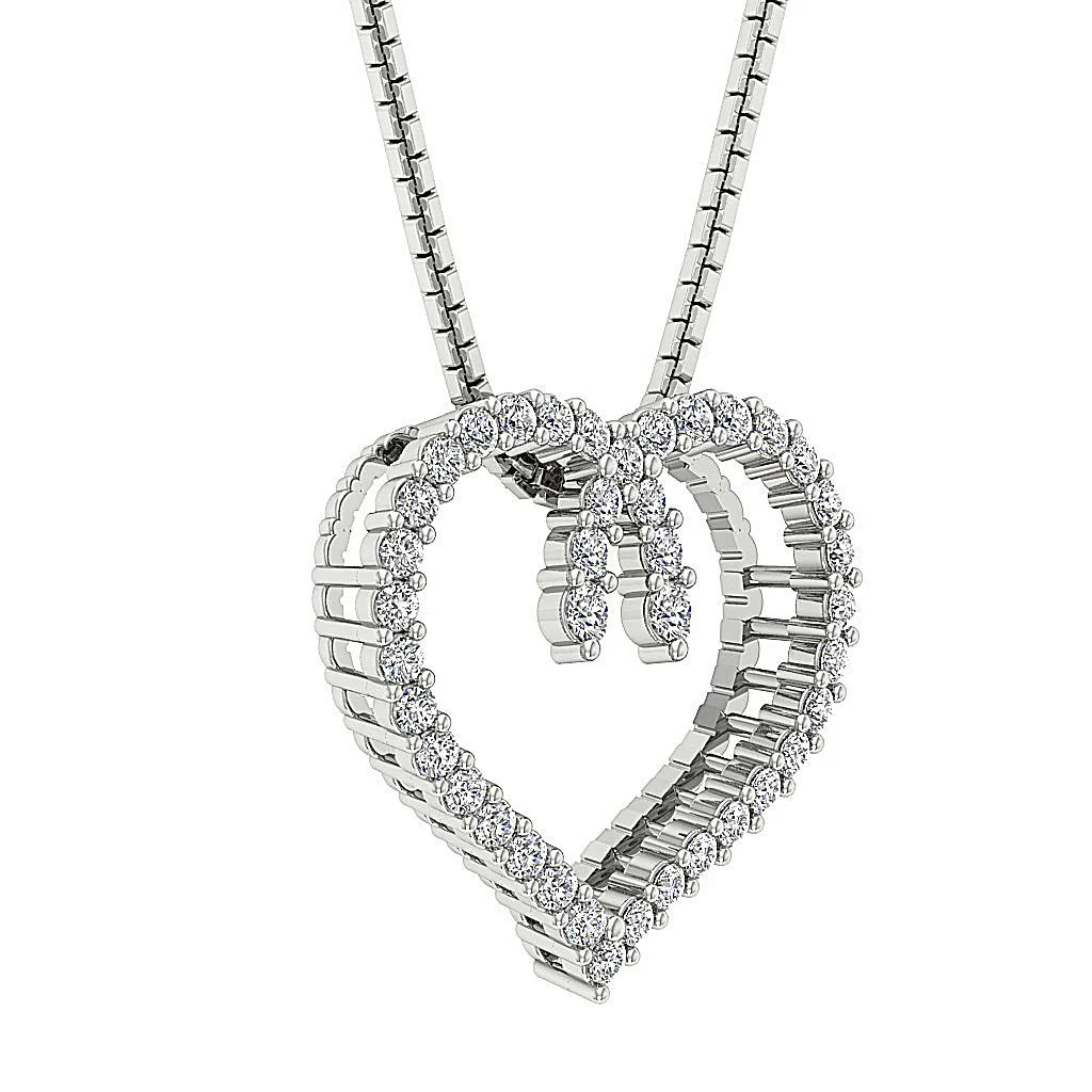 The Kade Round Cut Diamond White Gold Beloved Heart Pendant 0.62 inch - Image 4