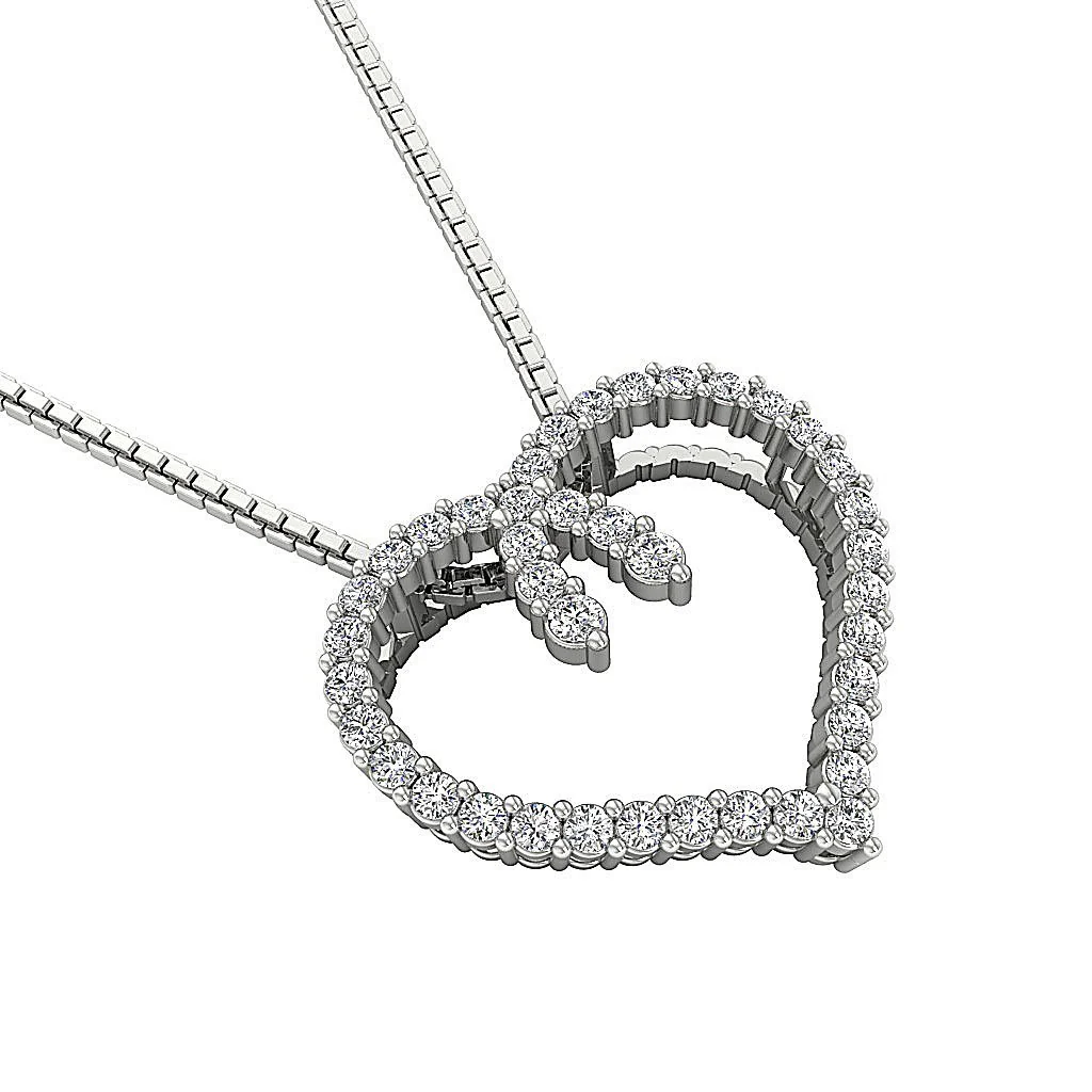 The Kade Round Cut Diamond White Gold Beloved Heart Pendant 0.62 inch - Image 8
