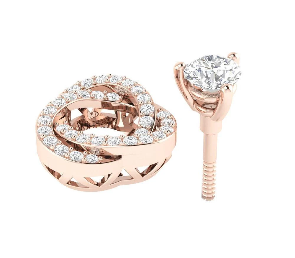 The Kaden Natural Round Diamond Removable Jacket Stud Earring Rose Gold - Image 9