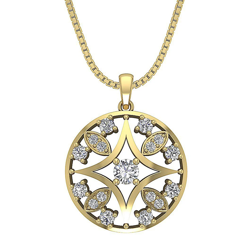 The Kaden 1 Carat Natural Diamond Designer Circle Pendant Necklace For Women Yellow Gold