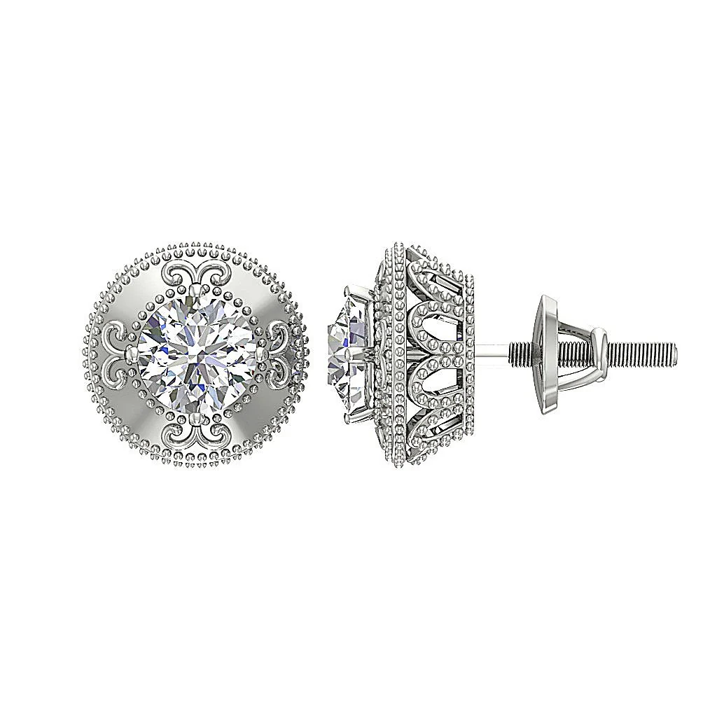 The Kai Classsic Solitaire Studs Earrings 1 Carat Natural Diamond Prong Set 14K Solid Gold - Image 3