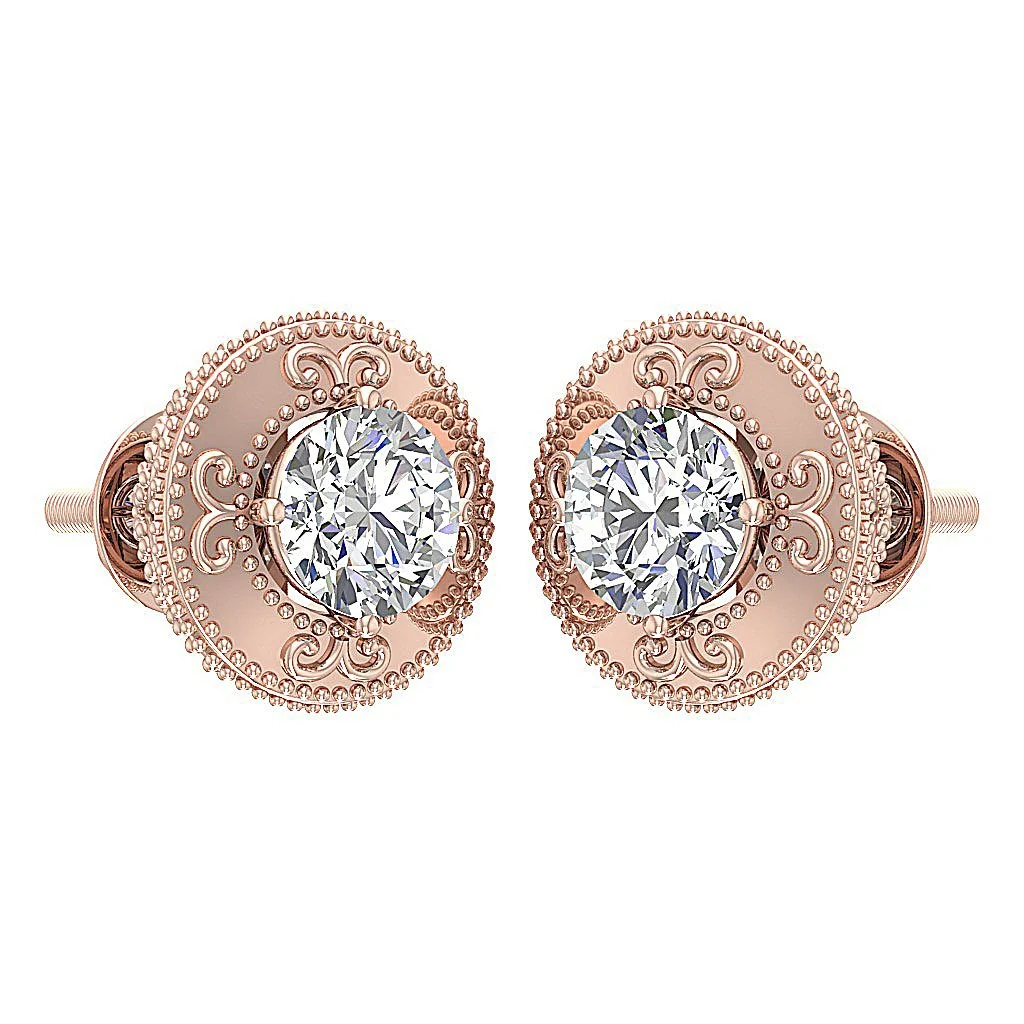 The Kai Classsic Solitaire Studs Earrings 1 Carat Natural Diamond Prong Set 14K Solid Gold - Image 4
