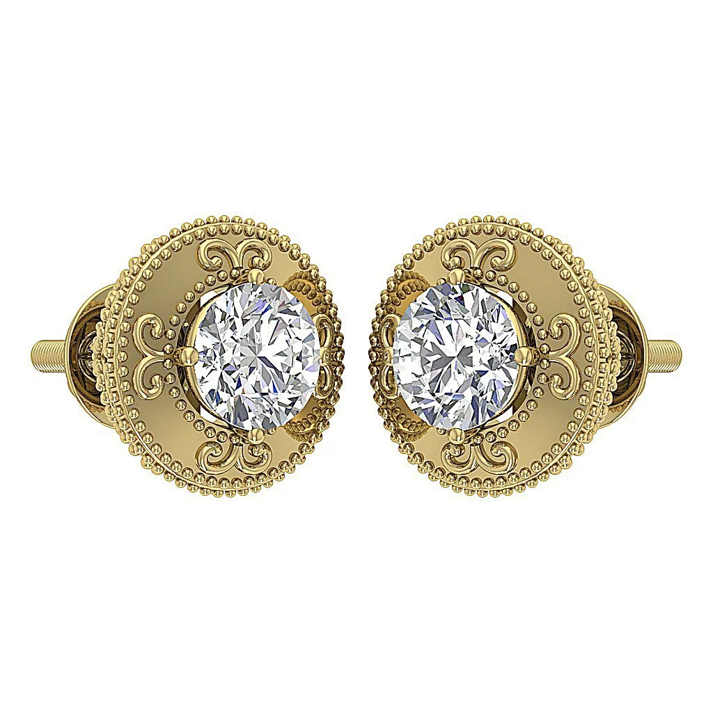 The Kai Classsic Solitaire Studs Earrings 1 Carat Natural Diamond Prong Set 14K Solid Gold - Image 6