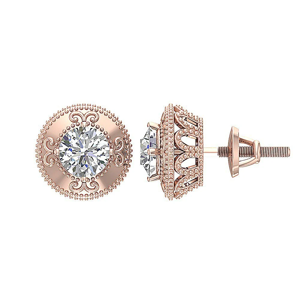 The Kai Classsic Solitaire Studs Earrings 1 Carat Natural Diamond Prong Set 14K Solid Gold - Image 8