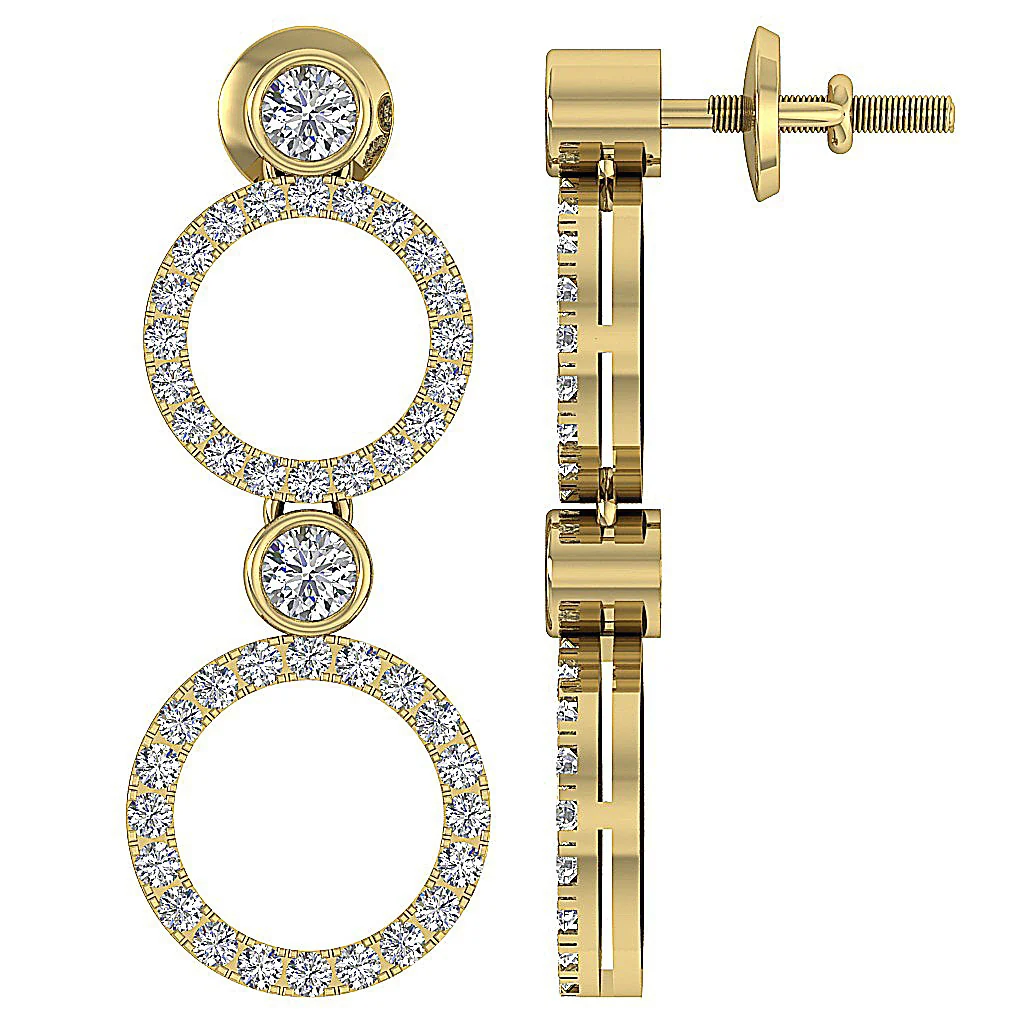 The Kaiden Natural Round Diamond Yellow Gold Circle Dangle Earring For Women Screw Back - Image 11