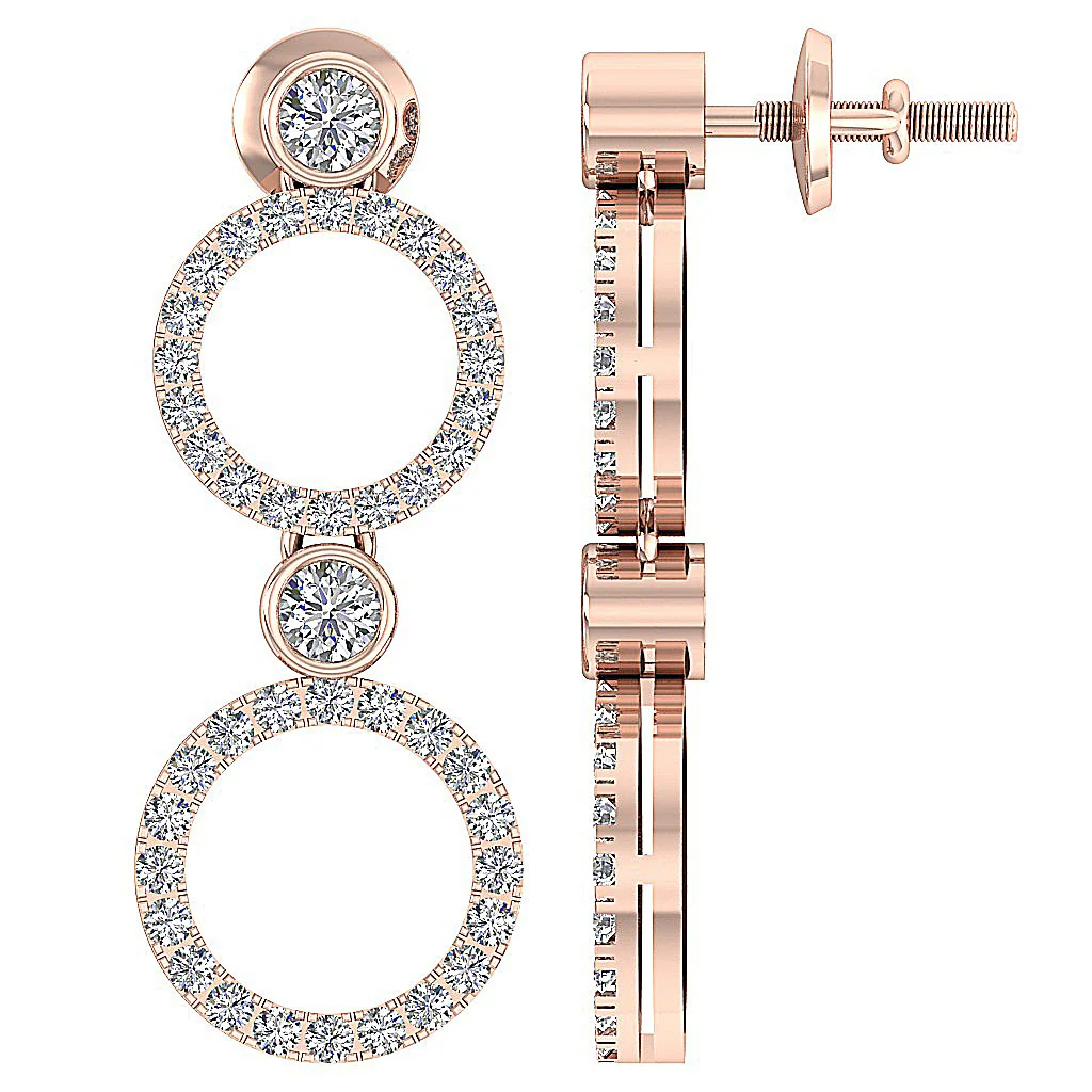The Kaiden Natural Round Diamond Yellow Gold Circle Dangle Earring For Women Screw Back - Image 12