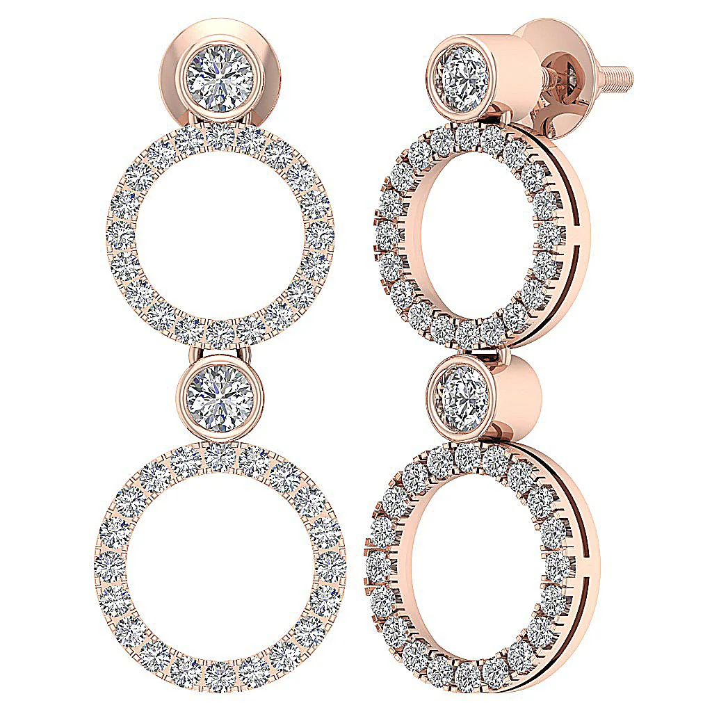 The Kaiden Natural Round Diamond Yellow Gold Circle Dangle Earring For Women Screw Back - Image 6